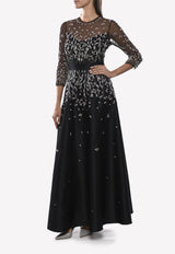 Temperley London Black Glen Floral Embroidered Floor-Length A-line Gown 17AKNS51853