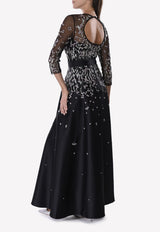 Temperley London Black Glen Floral Embroidered Floor-Length A-line Gown 17AKNS51853