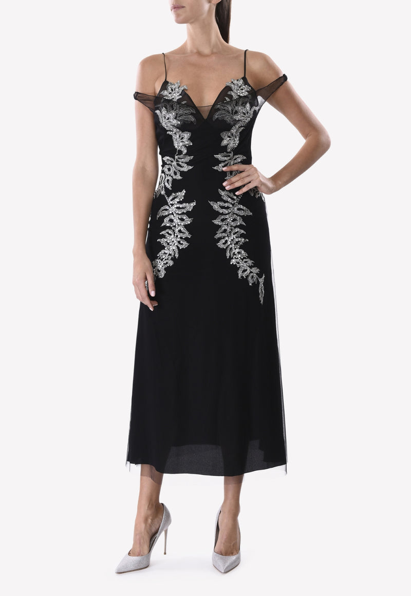 Francesco Scognamilio Black Iced Embellished Chiffon Midi Dress AB67/80/099