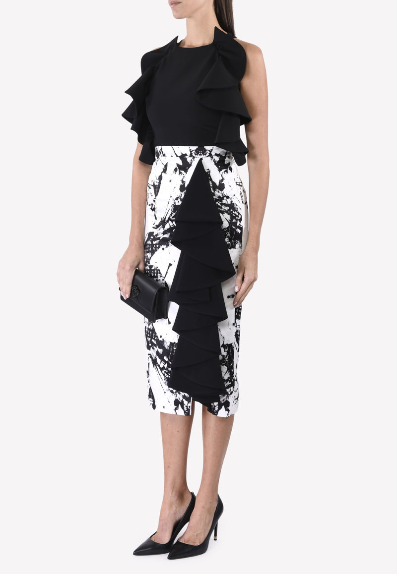 Avaro Figlio Monochrome Abstract Print Ruffled Pencil Skirt AVF SS17-39