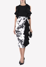 Avaro Figlio Monochrome Abstract Print Ruffled Pencil Skirt AVF SS17-39