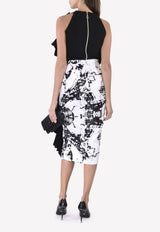 Avaro Figlio Monochrome Abstract Print Ruffled Pencil Skirt AVF SS17-39