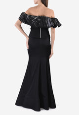 Avaro Figlio Black Ruffled Off-Shoulder Marble Top AVF SS16-48