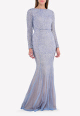 Rachel Gilbert Blue Viera Embellished Floor-Length Gown 17SSRG60323.SKY