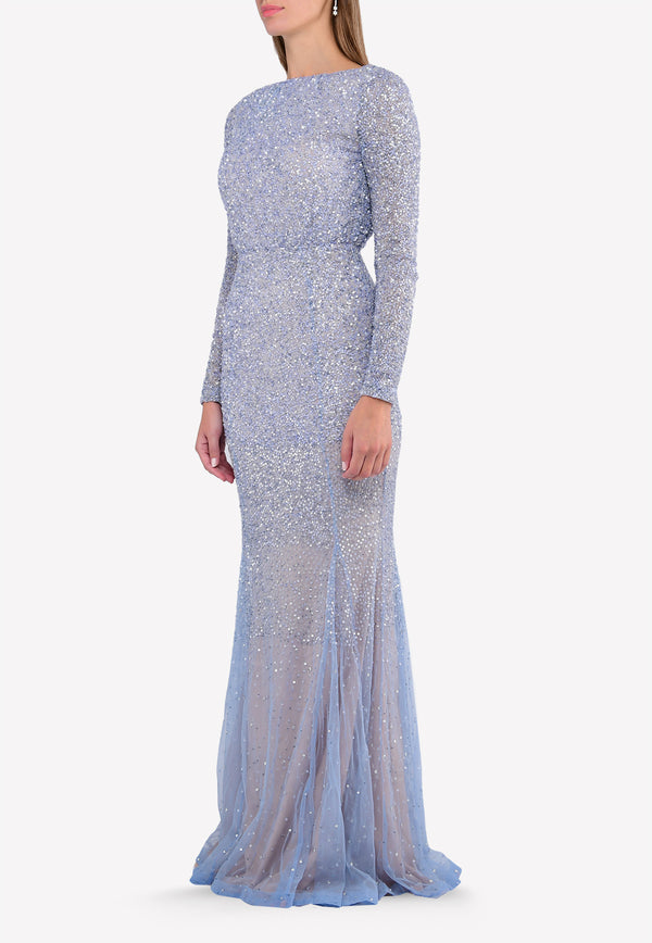 Rachel Gilbert Blue Viera Embellished Floor-Length Gown 17SSRG60323.SKY