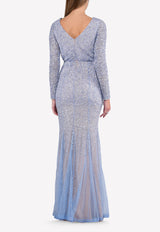 Rachel Gilbert Blue Viera Embellished Floor-Length Gown 17SSRG60323.SKY