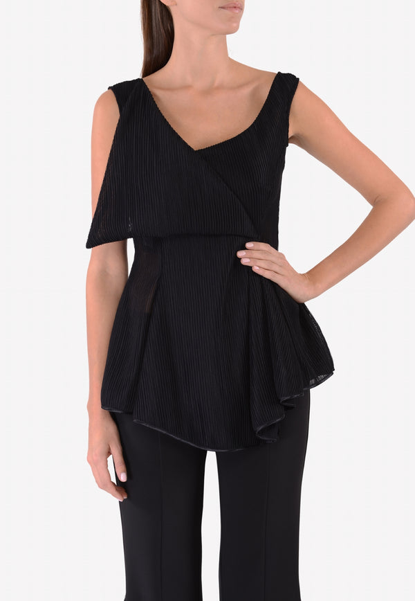 Avaro Figlio Black Sleeveless Ribbed Blouse AVF SS17-21A