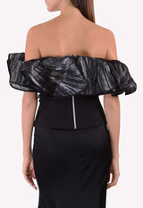 Avaro Figlio Black Ruffled Off-Shoulder Marble Top AVF SS16-48