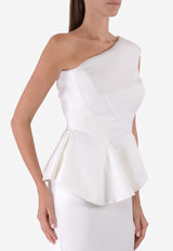 Avaro Figlio White One-Shoulder Peplum Top AVF SS17-28