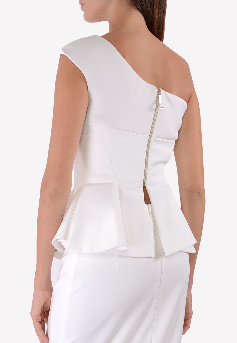 Avaro Figlio White One-Shoulder Peplum Top AVF SS17-28