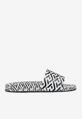 Versace La Greca Rubber Pool Slides Monochrome DSU6516 1A01736 5W040