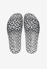 Versace La Greca Rubber Pool Slides Monochrome DSU6516 1A01736 5W040