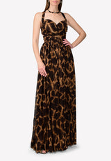 Silk Chiffon Giraffe-Print Gown with Crisscross Back