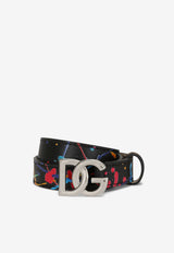 Dolce 
Gabbana Kids Boys DG Logo Color Splash Print Belt in Calf Leather Black EC0076 AY395 HN3AY