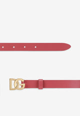 Dolce 
Gabbana Kids Girls DG Logo Buckle Belt in Calf Leather Fuchsia EE0062 AW576 80422