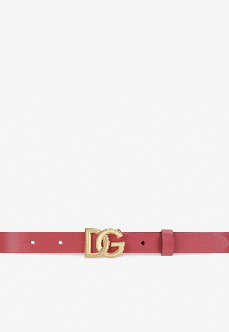 Dolce 
Gabbana Kids Girls DG Logo Buckle Belt in Calf Leather Fuchsia EE0062 AW576 80422