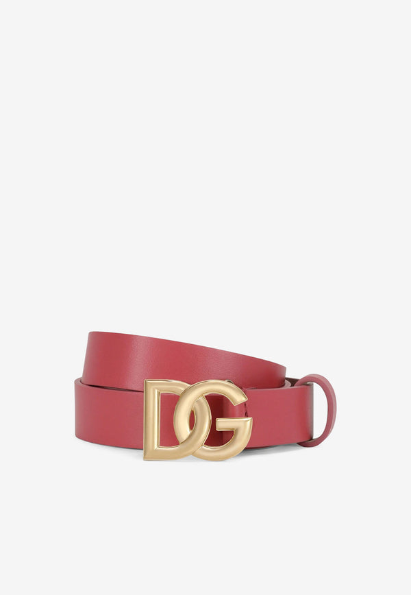 Dolce 
Gabbana Kids Girls DG Logo Buckle Belt in Calf Leather Fuchsia EE0062 AW576 80422