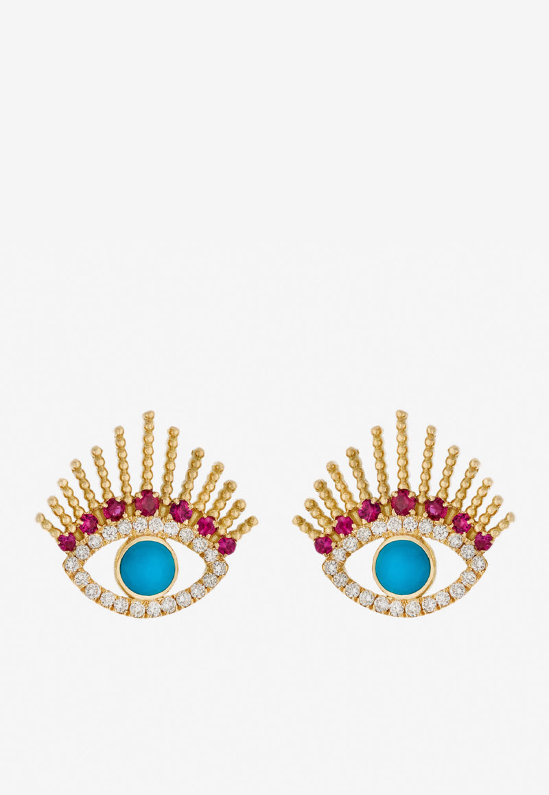 Falamank Written In The Stars Collection Evil Eye Diamond Ruby Earrings in 18-karat Yellow Gold ER407