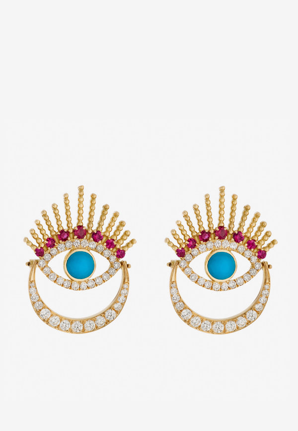 Falamank Written In The Stars Collection Evil Eye Diamond Ruby Earrings in 18-karat Yellow Gold ER408