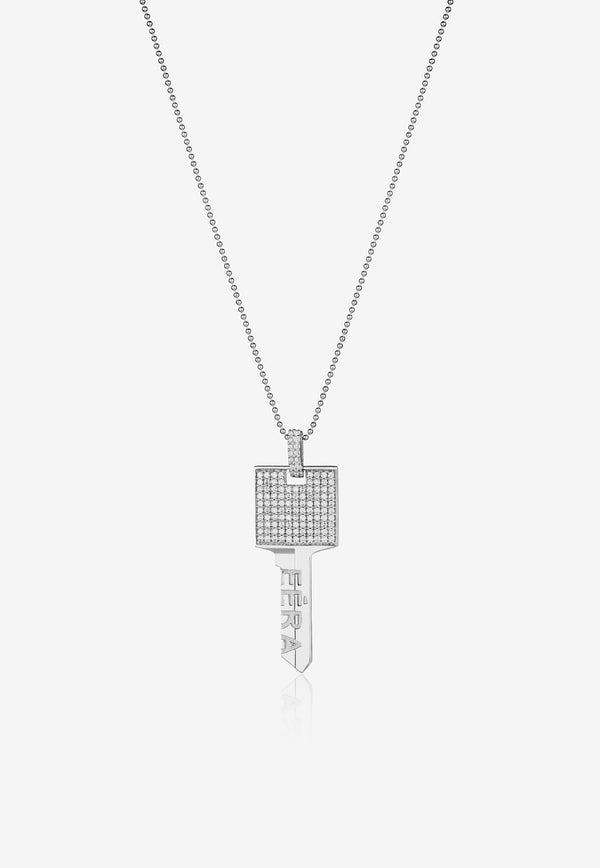 Special Order - Key Necklace in 18-karat White Gold with Diamond Embellishments