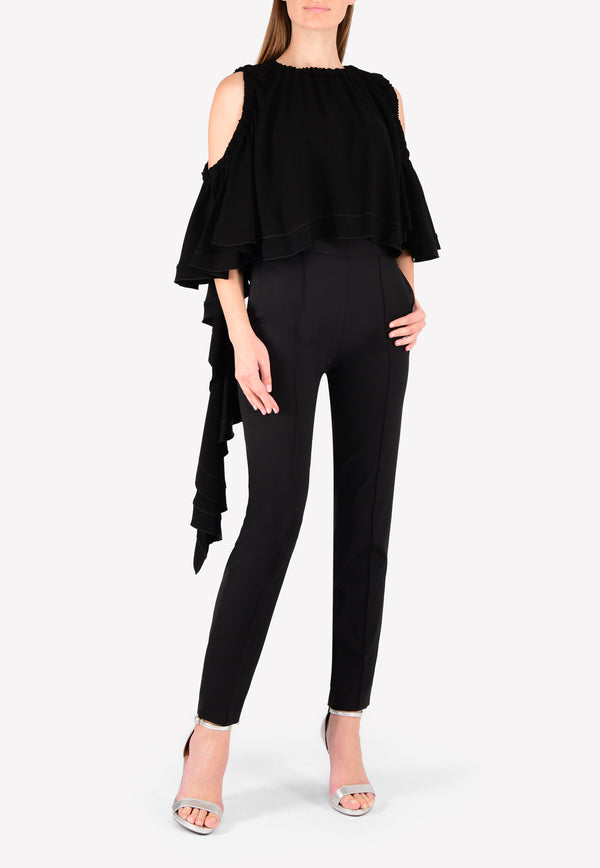 Ellery Black Baby Cold-Shoulder Ruffle Crop Top 7FT897CRS