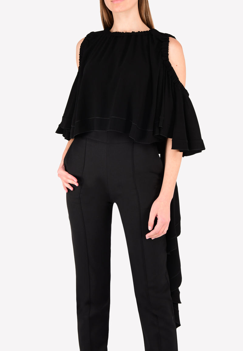 Ellery Black Baby Cold-Shoulder Ruffle Crop Top 7FT897CRS