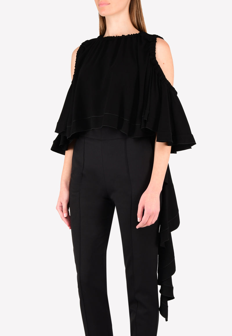 Ellery Black Baby Cold-Shoulder Ruffle Crop Top 7FT897CRS