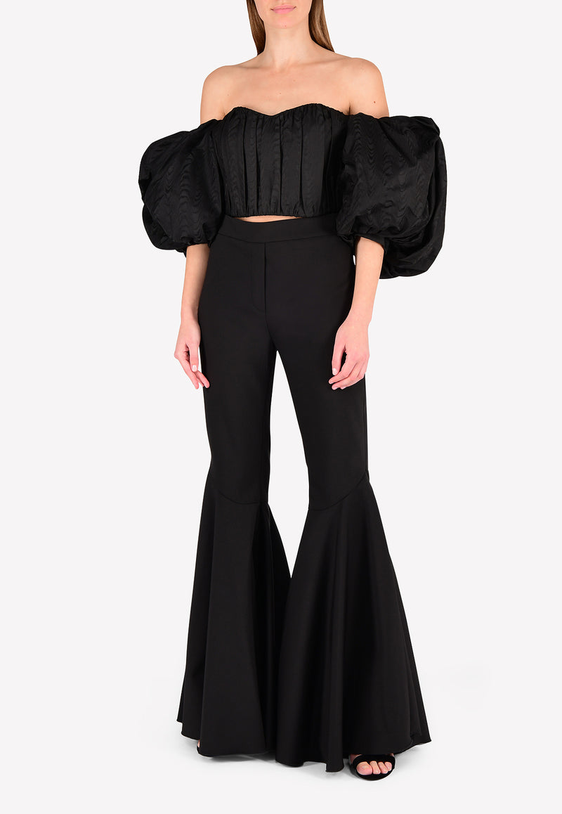 Lady Chatterly Off Shoulder Silk Top with Balloon Sleeves