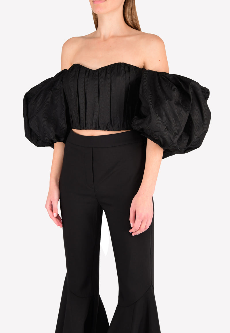 Lady Chatterly Off Shoulder Silk Top with Balloon Sleeves