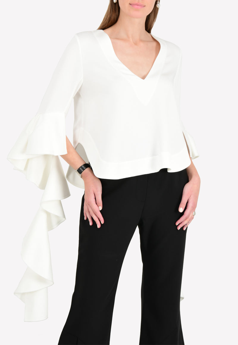 Ellery White Reverberation V-neck Top with Bell Sleeves 7FT237CRS