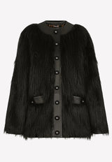 Dolce 
Gabbana Leather-Trimmed Faux Fur Jacket Black F26J9F FUSUF N0000