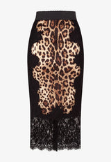 Dolce 
Gabbana Leopard Print Laced Satin Midi Skirt Black F4BHCT FSAXY HY13M