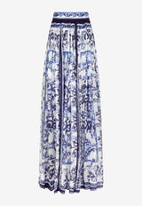 Dolce 
Gabbana Majolica Print Maxi Chiffon Skirt F4CHKT HI1BT HA3TN  Blue