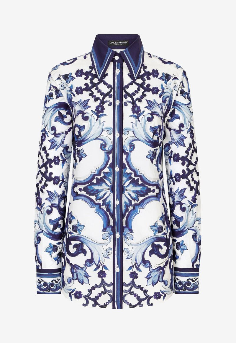 Dolce 
Gabbana Majolica Print Long-Sleeved Shirt Blue F5J51T HH5AW HA3TN