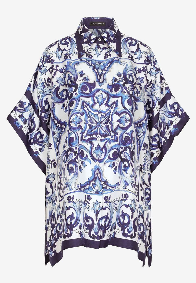 Dolce 
Gabbana Majolica Print Short-Sleeved Kaftan Shirt Blue F5P44T HI1B0 HA3TN