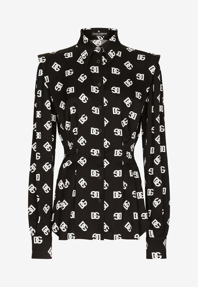 Dolce 
Gabbana All-Over DG Logo Print Charmeuse Shirt Monochrome F5Q70T FSA4I HNVAA