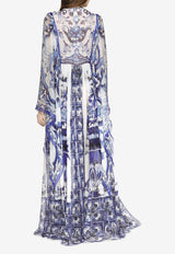 Dolce 
Gabbana Majolica Print Long Chiffon Kaftan Dress Blue F6ADQT HI1BR HA3TN