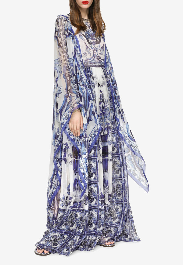 Dolce 
Gabbana Majolica Print Long Chiffon Kaftan Dress Blue F6ADQT HI1BR HA3TN