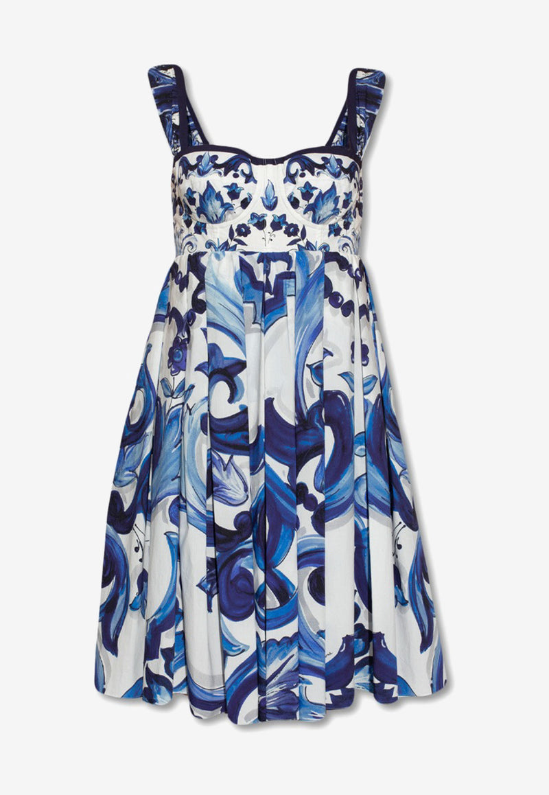 Dolce 
Gabbana Majolica Print Bustier Mini Poplin Dress Blue F6ALOT HH5AR HA3TN