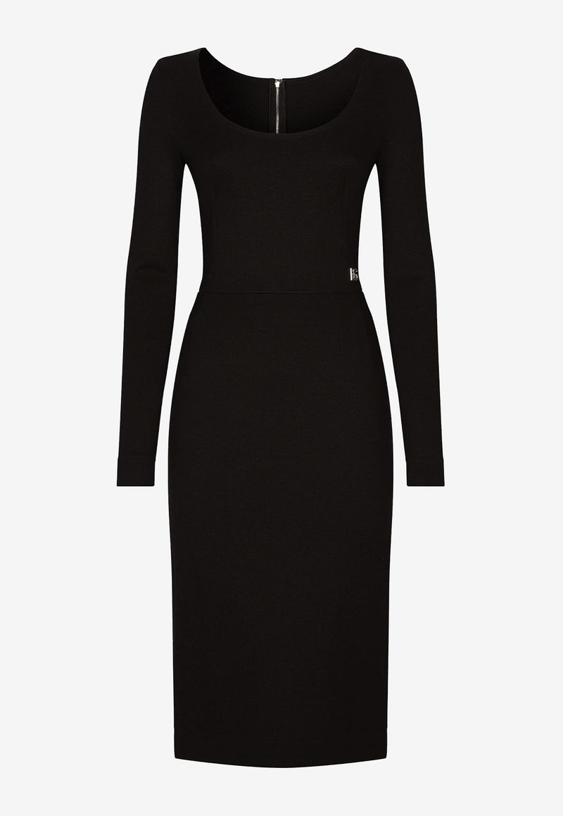 Dolce 
Gabbana Milano Rib Midi Dress with DG Logo Black F6ARMT FUGPN N0000