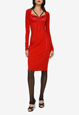 Dolce 
Gabbana Long-Sleeved Corset-Bodice Knee-Length Dress Red F6AWRT FURL6 R2254