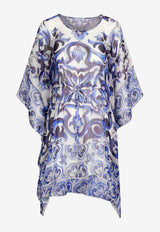 Dolce 
Gabbana Majolica Print Chiffon Kaftan Dress F6F1IT HI1BL HA3TN  Blue