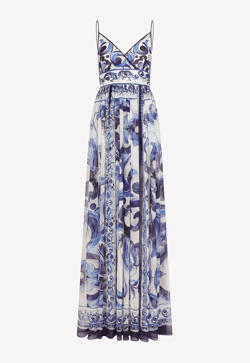 Dolce 
Gabbana Majolica Print Chiffon Maxi Dress Blue F6J8BT HI1BJ HA3TN