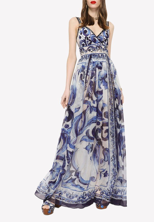 Dolce 
Gabbana Majolica Print Chiffon Maxi Dress Blue F6J8BT HI1BJ HA3TN