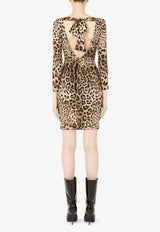 Dolce 
Gabbana Leopard Print V-Neck Charmeuse Mini Dress Brown F6R7UT FSADD HY13M