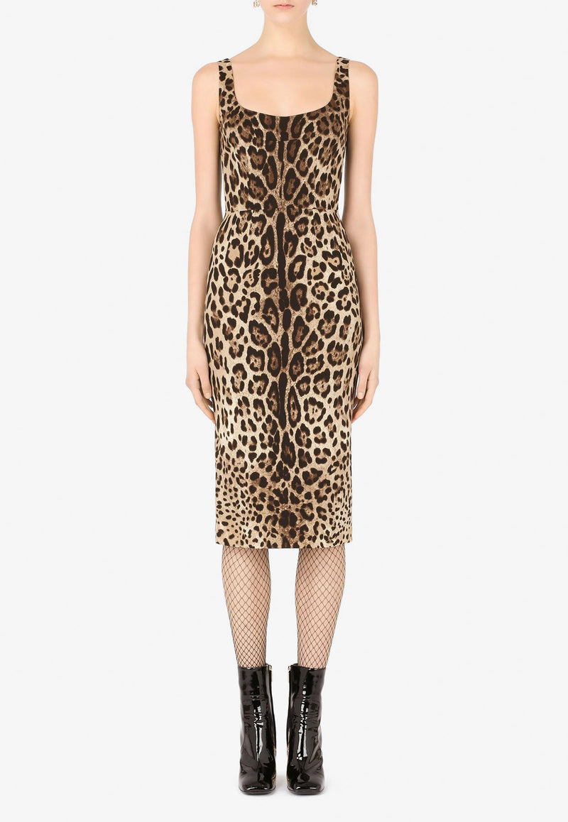 Dolce 
Gabbana Leopard Print Charmeuse Midi Dress Brown F6R7LT FSADD HY13M