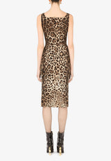 Dolce 
Gabbana Leopard Print Charmeuse Midi Dress Brown F6R7LT FSADD HY13M