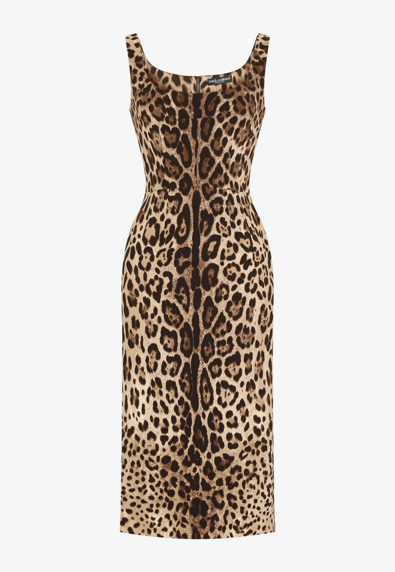 Dolce 
Gabbana Leopard Print Charmeuse Midi Dress Brown F6R7LT FSADD HY13M