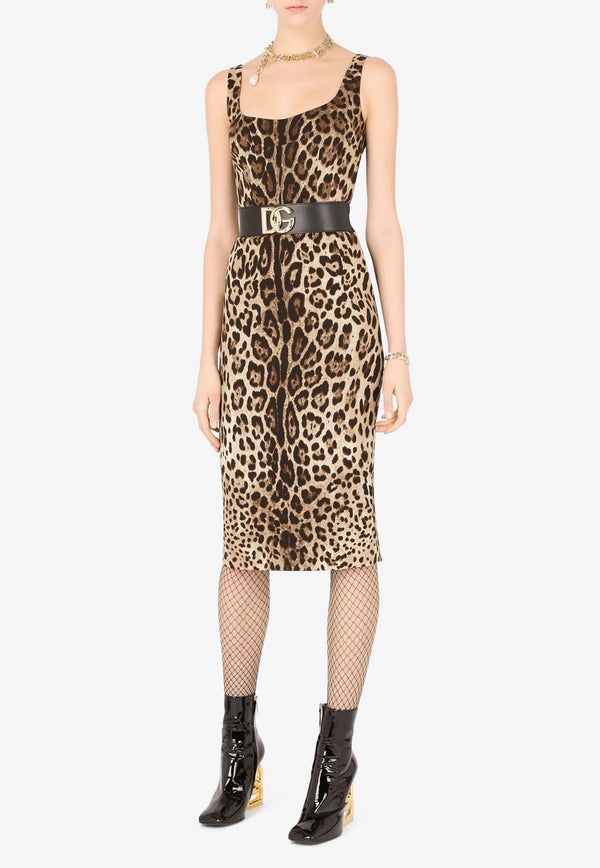 Dolce 
Gabbana Leopard Print Charmeuse Midi Dress Brown F6R7LT FSADD HY13M