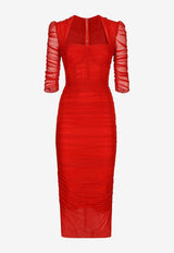 Dolce 
Gabbana Tulle Draped Midi Dress Red F6XD3T FLRDA R0365